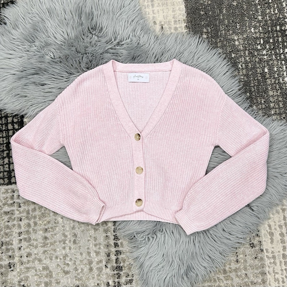 Sweet Honey Brand Girls Chunky Knit Pink Cropped Sweater Size 12Y